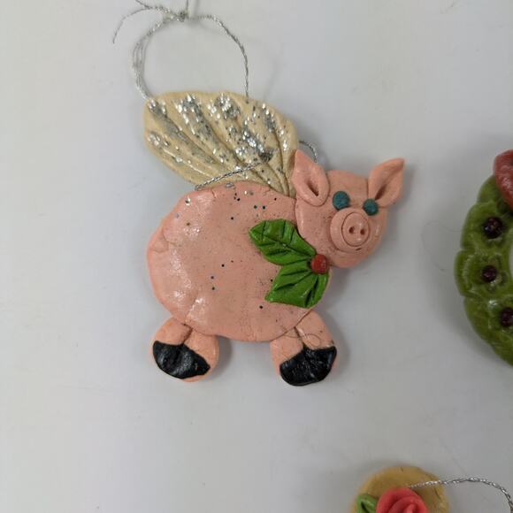 Lot 5 Christmas Ornaments Miniature Handmade Clay Cottage Rustic Arts & Crafts - Picture 2 of 9